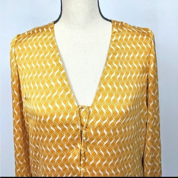 Forever 21 Gold V-Neck Tie Long Sleeve Top - Picture 3 of 8